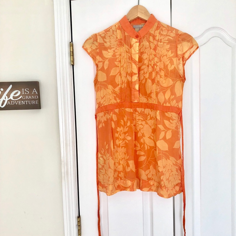 Orange floral summer top silk/cotton S